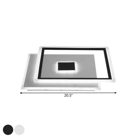 Nordic Square Ceiling Lamp In Black/White Clear Glass Led Bedroom Light Fixture 16.5/20.5 Width