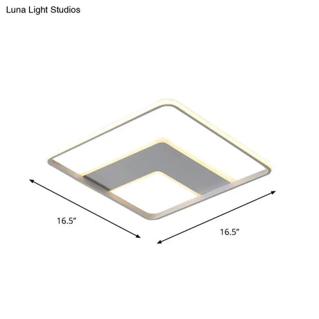 Nordic Square Flush Mount Acrylic Led Bedroom Lighting In White - 16.5’/20.5’ Width