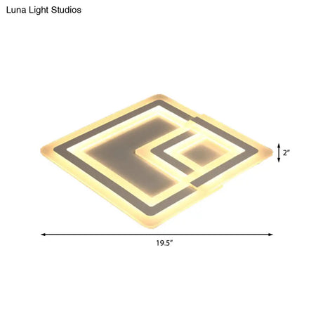 Nordic Square Led Flush Mount Lamp - Multiple Sizes Metal & Acrylic White Ceiling Light In