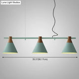Nordic Style Adjustable Hanging Pendant Light With 3 Conical Metal Shades In Wood
