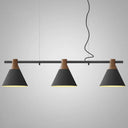Nordic Style Adjustable Hanging Pendant Light With 3 Conical Metal Shades In Wood Grey