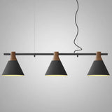 Nordic Style Adjustable Hanging Pendant Light With 3 Conical Metal Shades In Wood Grey