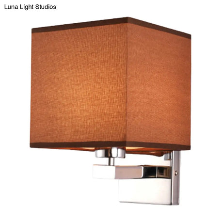 Nordic Style Beige Cube Wall Light - 1 Head Fabric Mounted Fixture For Bedroom
