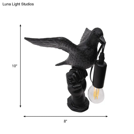 Nordic Style Bird Shaped Desk Light Resin Night Table Lamp In White/Black For Bedroom