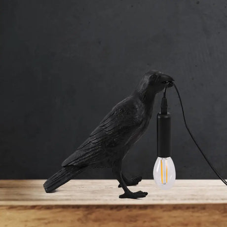 Nordic Style Bird Shaped Desk Light Resin Night Table Lamp In White/Black For Bedroom Black / A