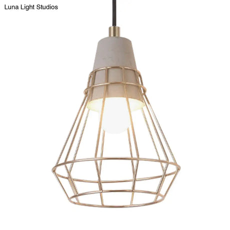 Nordic Style Caged Pendant Lamp - Adjustable Cord Gold Finish
