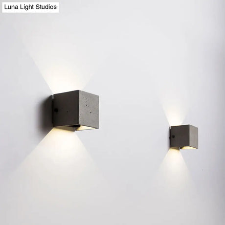 Nordic Style Cement Wall Sconce - 4/8 Wide Cube Light In 1 Grey