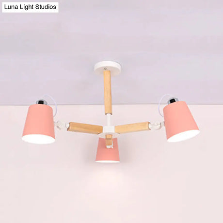 Nordic Style Chandelier Bucket Shade Hanging Light For Kids Bedroom - Metal & Wood