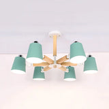 Nordic Style Chandelier Bucket Shade Hanging Light For Kids Bedroom - Metal & Wood 6 / Green