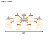 Nordic Style Conical Chandelier - 6/8 Lights White Hanging Light With Frosted Glass Ideal For Living