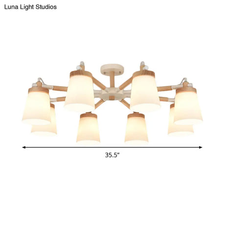 Nordic Style Conical Chandelier - 6/8 Lights White Hanging Light With Frosted Glass Ideal For Living