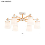 Nordic Style Conical Chandelier - 6/8 Lights White Hanging Light With Frosted Glass Ideal For Living