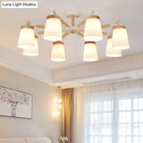 Nordic Style Conical Chandelier - 6/8 Lights White Hanging Light With Frosted Glass Ideal For Living