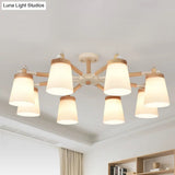 Nordic Style Conical Chandelier - 6/8 Lights White Hanging Light With Frosted Glass Ideal For Living