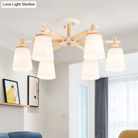 Nordic Style Conical Chandelier - 6/8 Lights White Hanging Light With Frosted Glass Ideal For Living