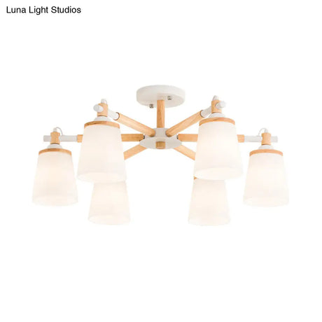 Nordic Style Conical Chandelier - 6/8 Lights White Hanging Light With Frosted Glass Ideal For Living
