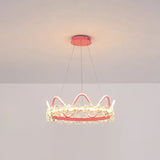 Nordic Style Crystal Pendant Light With 1 Suspended Crown For Living Room Pink / 25 Warm