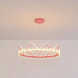 Nordic Style Crystal Pendant Light With 1 Suspended Crown For Living Room Pink / 32.5 Third Gear