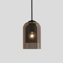 Nordic Style Dual Dome Bedside Pendant Light Fixture With Glass Shade And 1 Bulb Amber