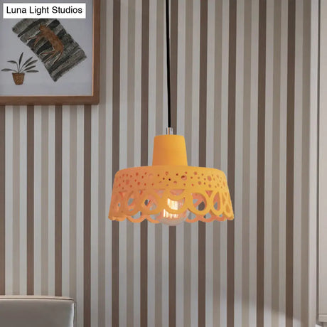 Nordic Style Etched Pendant Lighting: Concrete 1-Light Grey/White/Yellow With Geometric/Bell/Flared
