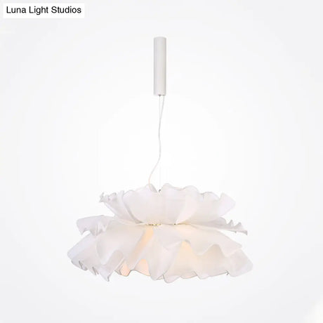 Nordic Style Fabric Wavy Pendant Light - 1 Head Black/White Ceiling Fixture For Bedroom