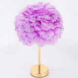 Nordic Style Feather Nightstand Lamp - 1-Light Living Room Table Light Gold / Purple On/Off Switch