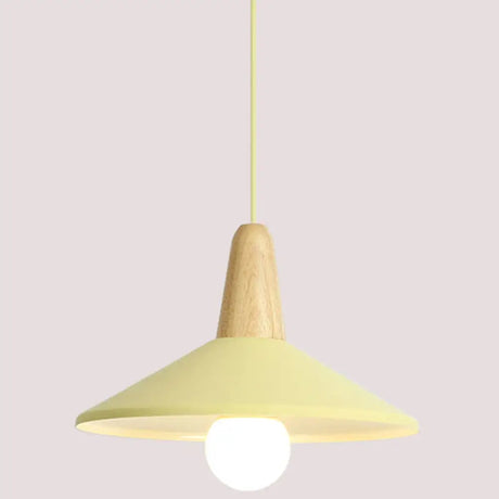 Nordic Style Metal Hanging Pendant Lamp With Wooden Top - Ideal For Restaurants Yellow / 13’