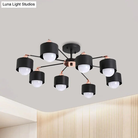 Nordic Style Metal Semi Flush Ceiling Light (3/6/8 Lights) - Black/White