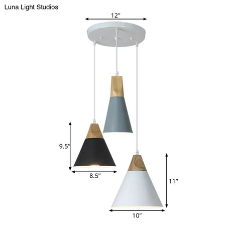 Nordic Style Metal & Wood Hanging Pendant Light With 3 Multi-Colored Bulbs