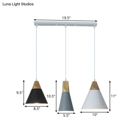 Nordic Style Metal & Wood Hanging Pendant Light With 3 Multi-Colored Bulbs