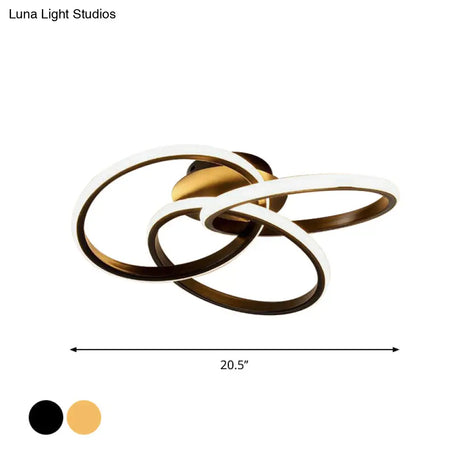 Nordic Style Metallic Black/Gold Led Ceiling Light - 16.5’/20.5’ Diameter With Warm/White