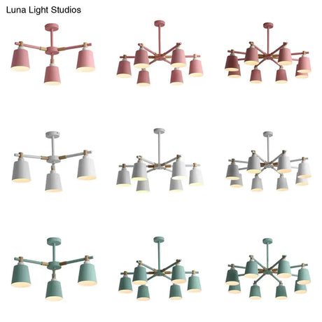 Nordic Style Multi-Head Chandelier For Game Room - Bucket Design With Metal Suspension Light