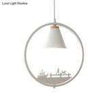 Nordic Style Pendant Lamp With Iron Cone Shade & Paper Cutting Decoration- Black/White 1 Bulb