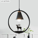 Nordic Style Pendant Lamp With Iron Cone Shade & Paper Cutting Decoration- Black/White 1 Bulb