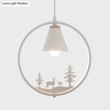Nordic Style Pendant Lamp With Iron Cone Shade & Paper Cutting Decoration- Black/White 1 Bulb