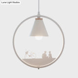 Nordic Style Pendant Lamp With Iron Cone Shade & Paper Cutting Decoration- Black/White 1 Bulb