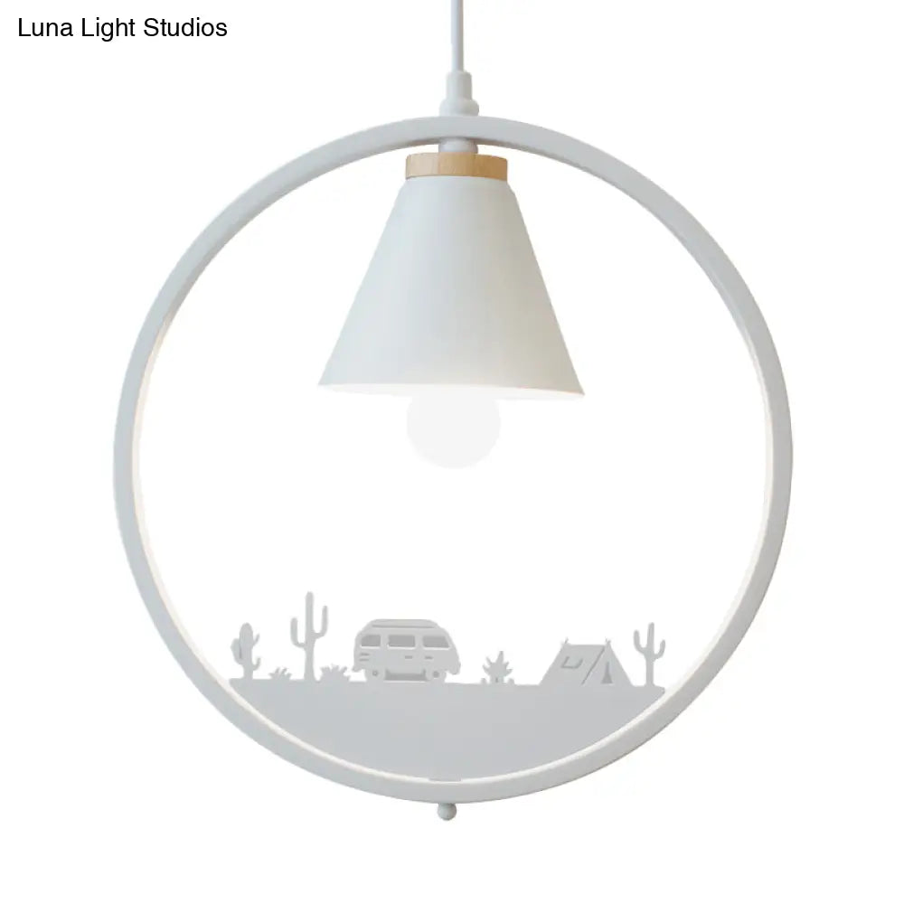 Nordic Style Pendant Lamp With Iron Cone Shade & Paper Cutting Decoration- Black/White 1 Bulb