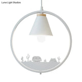 Nordic Style Pendant Lamp With Iron Cone Shade & Paper Cutting Decoration- Black/White 1 Bulb