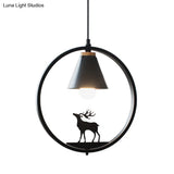 Nordic Style Pendant Lamp With Iron Cone Shade & Paper Cutting Decoration- Black/White 1 Bulb
