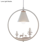 Nordic Style Pendant Lamp With Iron Cone Shade & Paper Cutting Decoration- Black/White 1 Bulb