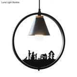 Nordic Style Pendant Lamp With Iron Cone Shade & Paper Cutting Decoration- Black/White 1 Bulb