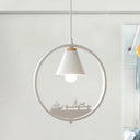 Nordic Style Pendant Lamp With Iron Cone Shade & Paper Cutting Decoration- Black/White 1 Bulb White
