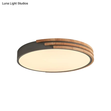 Nordic Style Round Flush Mount Ceiling Light - Wood & Acrylic Fixture In Grey/White/Green 16’ Width