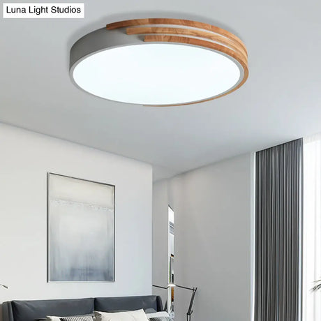 Nordic Style Round Wood And Acrylic Ceiling Light Fixture Flush Mount Grey/White/Green