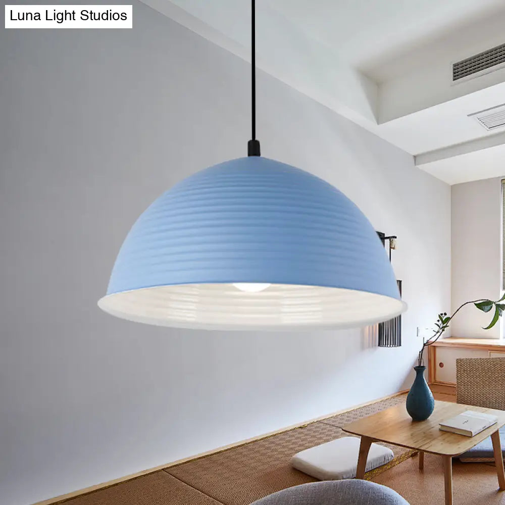 Nordic Style Suspension Lamp- Ridged Domed Pendant Light In Aluminum- 12’/16’ W- 1 Light-