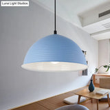 Nordic Style Suspension Lamp- Ridged Domed Pendant Light In Aluminum- 12’/16’ W- 1 Light-
