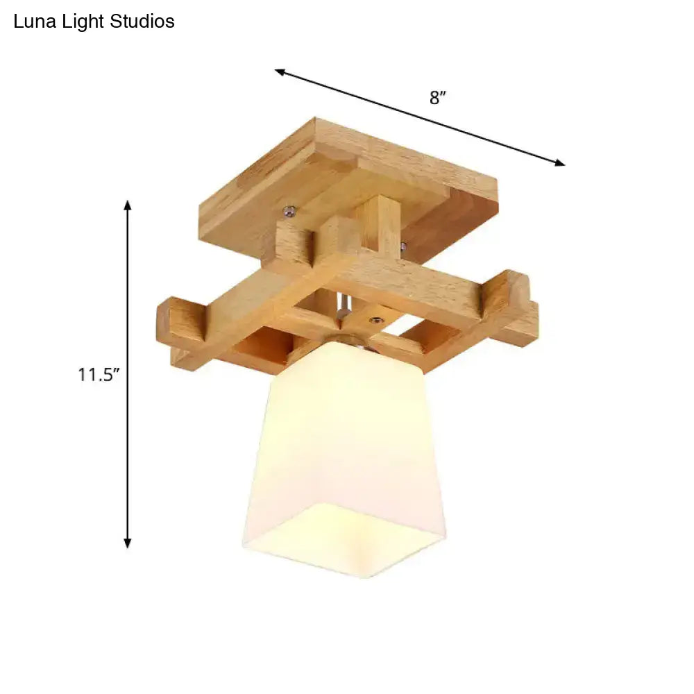 Nordic Style Trapezoidal Aisle Ceiling Lamp - Opal Glass 1-Light Semi Flush Mount With Warm/White