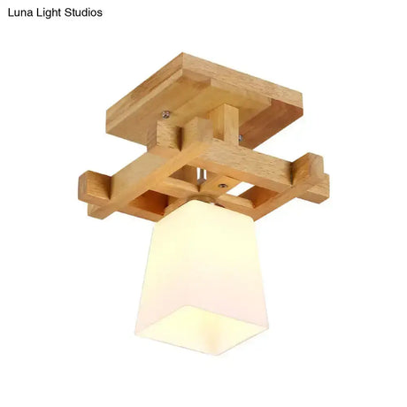Nordic Style Trapezoidal Aisle Ceiling Lamp - Opal Glass 1-Light Semi Flush Mount With Warm/White