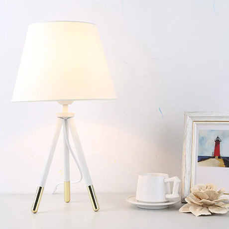 Nordic Style Tripod Night Lamp With Empire Shade Single Fabric Table Stand Light Black/White White