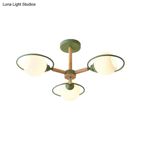 Nordic Style White Sphere Ceiling Light With Frosted Glass Shade - Elegant Dining Room Mount Ring